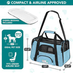 PetAmi Airline Approved Pet Carrier for Cats & Small Dogs, Soft Sided TSA Travel Carrier Bag with Sherpa Bed, Breathable Mesh Ventilation, Collapsible Bowl, Fits Under Seat, Up to 18 lbs, Small Blue