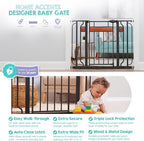 Regalo Safety 30"-41.5" Extra Wide Baby Gate, Bottom of Stairs & Doorways | Pressure Mounted with Door, For Babies, Toddlers & Pets, Black with Wood Accent, Tested & Trusted for 30 Years