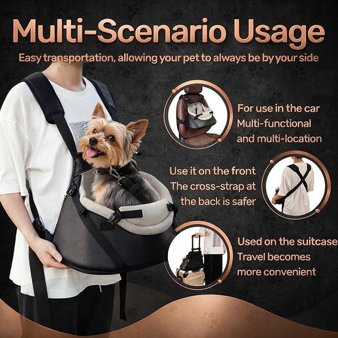 YUDODO Teacup Dog Car Seat - Design for Tiny Dogs up to 7 lbs with Cushion | Elevated View, Rear Pass-Through, Front Carrier, Vegan Leather, Safe & Durable, Waterproof, Wipe Clean, Black