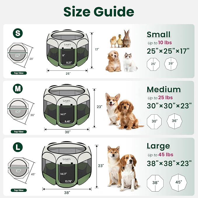 Love's cabin Pet Puppy Dog Playpen, Medium Dog Tent Crates Cage Indoor/Outdoor, Portable Playpen for Cat, Foldable Pop Up Dog Kennel Playpen with Carring Case, Removable Zipper Top, Olive Green