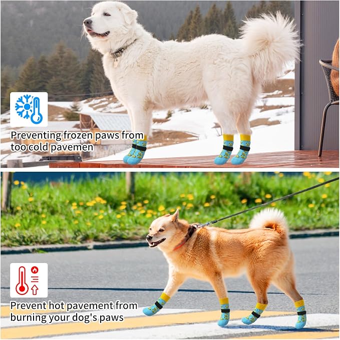 SCENEREAL Anti Slip Dog Socks to Prevent Licking Paws for Hardwood Floors | Double Sides Dog Shoes Boots & Paw Protectors for Hot/Cold Pavement, Dog Grippy Booties for Small Medium Large Senior Dogs