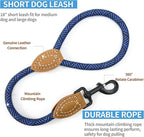 Mile High Life Short Dog Leash with Genuine Leather Connection | Rope Leash, Heavy Duty 360° Swivel Metal Clasp, for Small Medium & Large Dogs (Blue, 48 Inch)