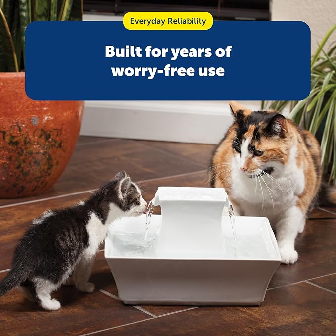 PetSafe Cat and Dog Water Fountain - Automatic Water Dispenser - Drinkwell Pagoda Ceramic Fountain for Pets - Filter Included - Blue - 70 oz, Model:PWW00-14898 | 2 Falling Water Streams Encourage Hydration, Cat & Small Dog Water Fountain, Carbon Filter...