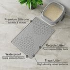 Cat Litter Mat, 23.5x16 Silicone Trapping Mat Grey | for Kitty Litter Box, Easy Clean, BPA Free Rubber, Center Litter Collection, Easy Pour-Back, Waterproof, Odor-Resistant