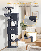 Hzuaneri Tall Cat Tree 84 Inch, Indoor Large Multi-Level Cat Tower | Cat Condo Furniture with 5 Scratching Post, 2 Hanging Basket, 2 Condo, 2 Large Platform, Pet Play House, Dark Grey MS21318SG