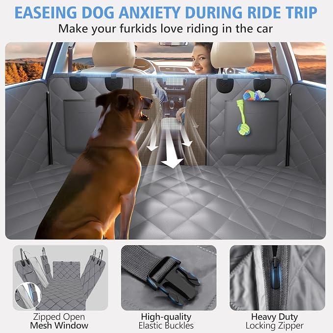 Btefd Back Seat Extender for Dogs, Hard Bottom Dog Hammock for Car & SUV | Dog Car Seat Cover Supports 420lbs, 45% More Space, Waterproof, Mesh Window, Scratch Resistant, Non-Slip, Easy Care