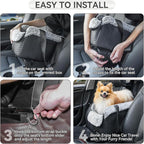 PETSFIT Center Console Dog Car Seat, Portable Pet Car Seat with Safe Protective Hooks, Luxury Dog Car Seats for Small Dogs Includes Safety Leash and Storage Pocket for Pets Up to 9 lbs (Black)
