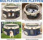 Aivituvin Dog Playpen, Foldable Pet Play Pens with Carrying Bag for Cat, Puppies, Rabbits, Portable Dog Tent Crates Cage for Travel Camping Indoor Outdoor, Removable Shade Cover, Blue L