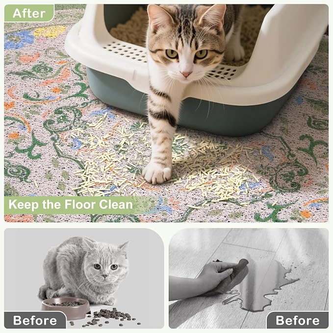 Bienbee Cat Litter Mat, 33" x 22" Dense Trapping Mesh for Litter Boxes | Litter Box Mat with PVC Mesh, Waterproof &Urineproof, Non-Slip Grip, Soft On Kitty Paws and Easy to Clean to Protect Floor