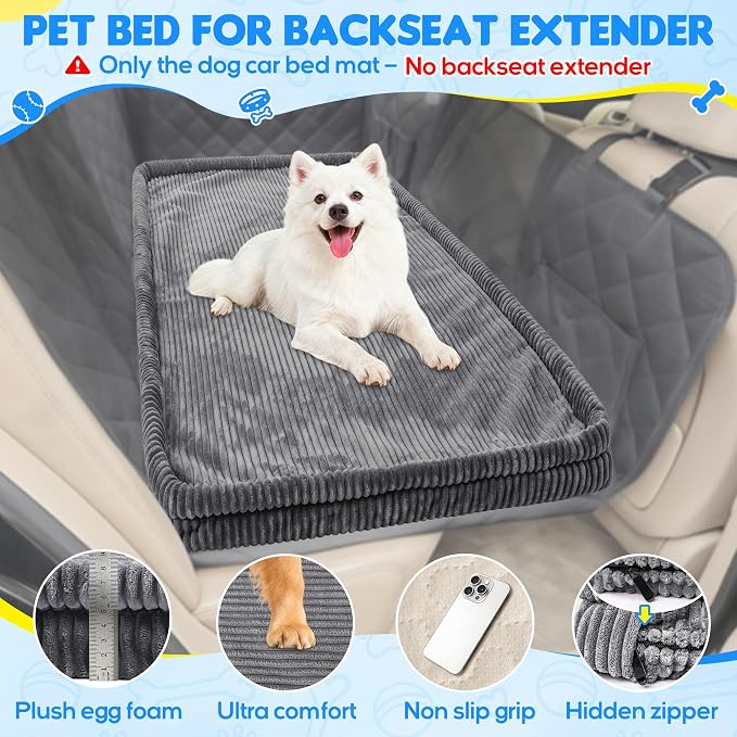 Loiion Dog Car Bed, Non-Slip Backseat Extender Pet Mat 50"x24.6" | Removable, Washable Dog Bed With Waterproof Liner Protects Car Seats, Anti-Slip Travel Bed For Dogs