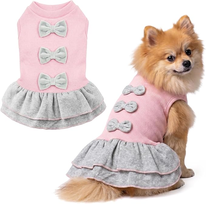 Parisian Pet Pink Dog Dress - Elegant Clothes for Medium Dogs Girl - Stylish Dog Wedding Outfit - Lightweight and Breathable Puppy Clothes - Formal Pet Apparel - Winter Bow Sweater Dresses for Dogs