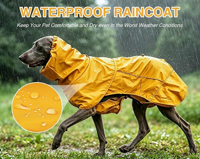 Skmeditec Dog Raincoat with Hood, Waterproof Puppy Rain Coat, Windproof Breathable Jacket with Mesh Lining, Outdoor Hiking Shell Coat for Medium Sized Dogs