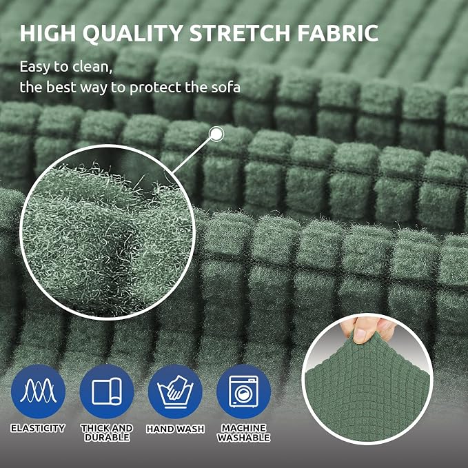Stretch Couch Covers for Sofa, 3 Cushion Slipcover,Greyish Green | 1-Piece Washable Sofa Cover Pet Friendly(78"-94") Furniture Protector Soft Jacquard, Elastic Bottom for Dogs & Kids