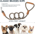Mile High Life Dog Leash Braided Cotton Rope w/Leather-Wrapped Ends/Handle | Rust-proof 360° swivel clasp, Heavy-duty for medium/large breeds. Great for weddings, daily walks (6 FT, 1/2", Black)