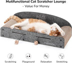 FUKUMARU Large Cat Scratcher Bed, 26 Inch Cat Scratching Bed Sofa Indoor | Cardboard Cat Scratcher with 2 Reversible Scratch Pad Refills, Durable Large Cat Scratching Lounger with Ball Toy, Grey