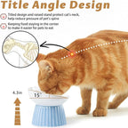 Ceramic Raised Cat Bowl，Tilted Raised Cat Bowl Anti Vomit Cat Bowls for Indoor Cats Whisker Friendly Pet Feeder for Cats Puppies, Microwave and Dishwasher Safe, Blue