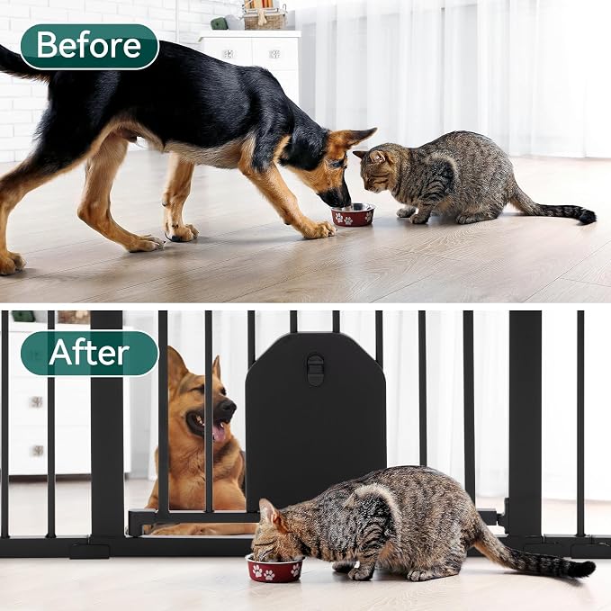 Babelio Auto Close Baby Gate with Cat Door, CatPrivilege I, 29-43" | Safety Gate for Doorway & Stairs, Easy Walk Thru with Pet Door, Includes 4 Wall Cups and 3 Extension Pieces, Black