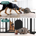 Babelio Auto Close Baby Gate with Cat Door, CatPrivilege I, 29-43" | Safety Gate for Doorway & Stairs, Easy Walk Thru with Pet Door, Includes 4 Wall Cups and 3 Extension Pieces, Black