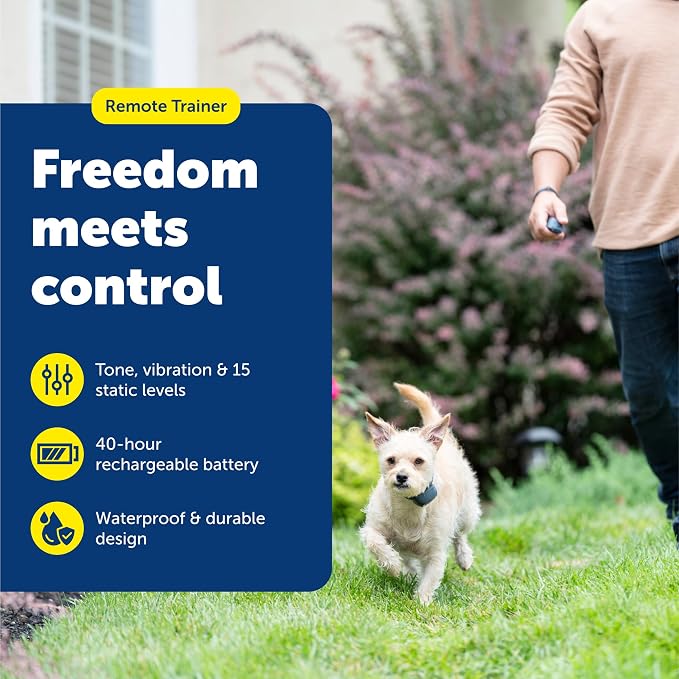 PetSafe 100 Yard Lite Remote Trainer, Rechargeable, Waterproof, Tone / Vibration / 15 Levels of Lighter Static Stimulation for Sensitive or Small Dogs 8 lb. and Up | 100-Yard Range, Smaller Size for Small/Medium Dogs, Tone/Vibration/15 Static Levels, W...