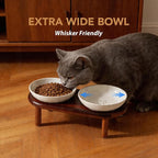 Havniva Elevated Cat Bowls, Ceramic Cat Bowl with Wood Stand, Wide Opening | 5.7” Raised Cat Food Bowls, Whisker Friendly Cat Dish, Anti-Slip Cat Water Bowls, Shallow Cat Bowls, Cat Food & Water Bowl