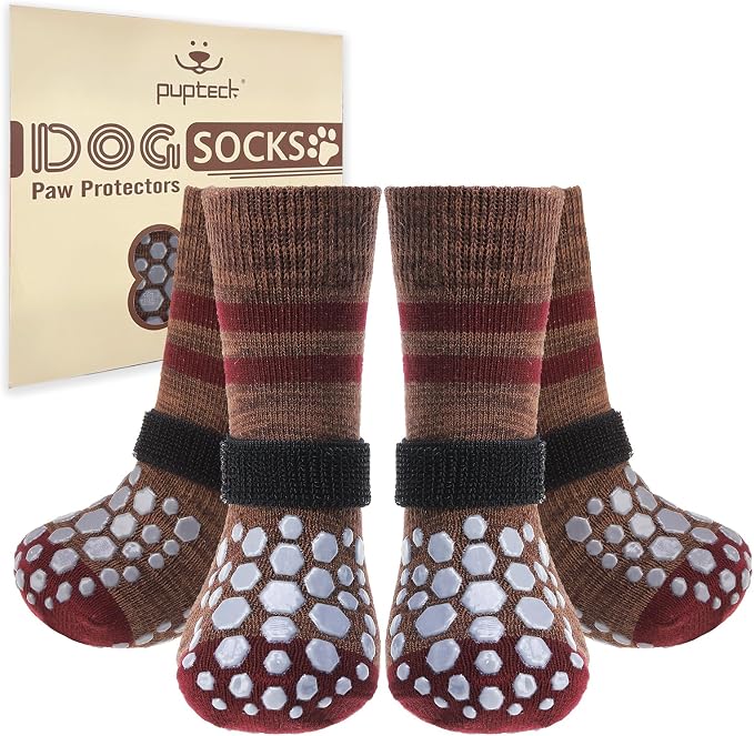 PUPTECK Non Slip Dog Socks to Prevent Licking for Hardwood Floors, Shoes for Hot Pavement Summer Small Medium Large Size Dogs Traction Control Booties Paw Protectors Boots Cold Winter