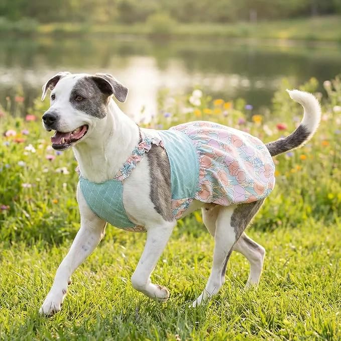 FLAdorepet Large Dog Dress Birthday Easter Outfits Summer Dog Clothes,4XL | Prefect for Wedding Holiday Spring;For Medium Large Giant Dog;Pitbull Labrador Rottweiler;Soft Fabric;Tulip Floral Print