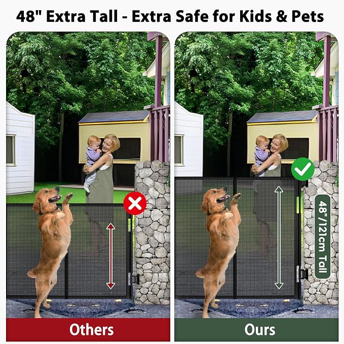 200" Retractable Baby Gates Extra Wide Dog Gates for Doorways,Black | 48" Extra Tall Pet Gate Retractable Dog Gate, Long Baby Gate Retractable Fence Outdoor, Driveway Gate Retractable Garage Gate