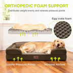 Waterproof Orthopedic Dog Bed for Extra Large Sized Dogs | Memory Foam Pet Bed Sofa with Bolster, Dog Couch with Washable Cover & Non-Slip Bottom, 48x30 Inch, Dark brown