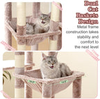Heybly Cat Tree, 71-Inch Tall Cat Tower for Large Maine Coon Cats HCT037MU | Cat Condo Furniture with Extra-Large Baseboard, Multi-Level Platforms, 2 Hammocks and 12 Scratching Posts, Rosy Brown