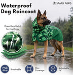 Spark Paws Dog Raincoat, Waterproof Windproof Rain Jacket, for Small Medium Large Extra Large Dogs, Reflective Breathable Full-Body Coverage Dry Suit - Camo Green - 3XL