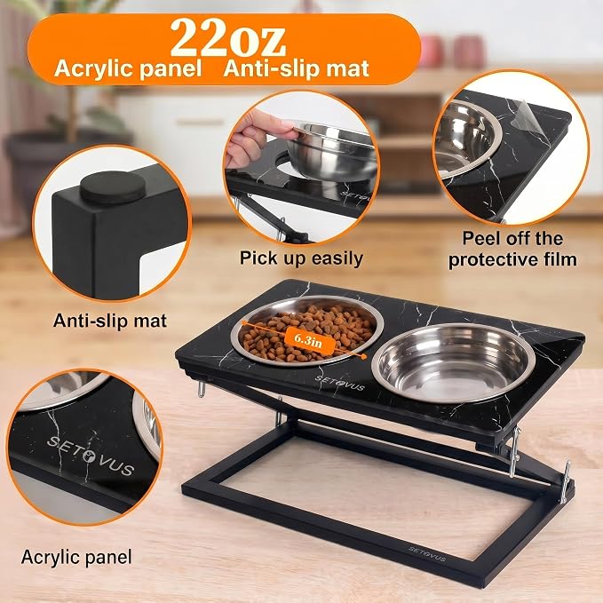 Elevated Dog Bowl, Adjustable Height and Tilt Angle Dog Bowl Stand | Precisely Adjust Height And Tilt Angle, Easy To Clean, Equipped With 2 Stainless Steel Food Bowls, Sturdy And Durable.