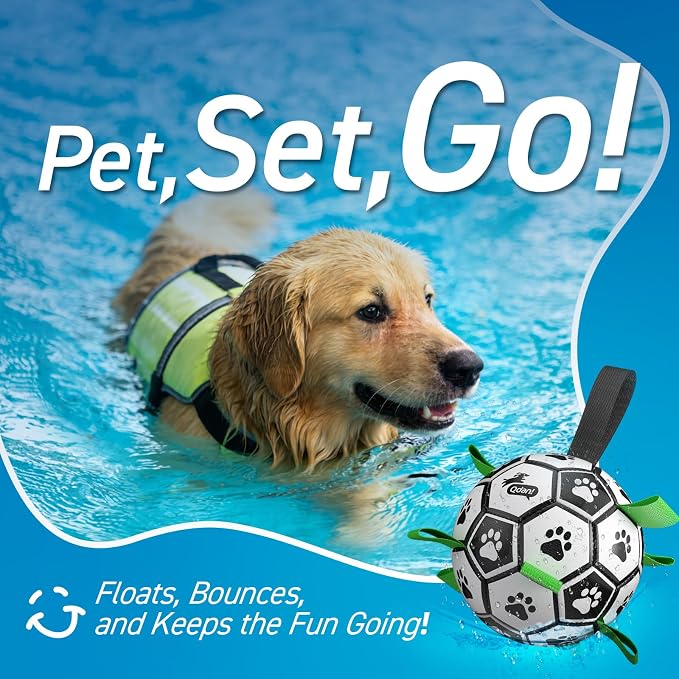 QDAN Dog Soccer Balls Toy with Bell Inside, Squeaky Ball for Large Dogs | 8 Inch Interactive Dog Toys for Tug of War, Durable Ropes Toys for 30-90 lbs Dogs, Large Herding Ball for Dogs Outside