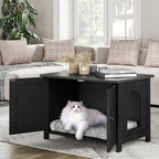 JY QAQA Cat Litter Box Enclosure,Litter Box Furniture Hidden with Barn Door,Wooden Washroom Furniture,Cat House,Fit Most of Litter Box,Black