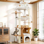 Gitelsnour Modern Cat Tree Tower, 2-Layer Condo & Perch, Big Hammock 102WB | 70.9''Wooden Cat Tower House Large Platform with Safe Guardrail for Indoor Cats Adult, All Sisal Scratching Post, Walnut