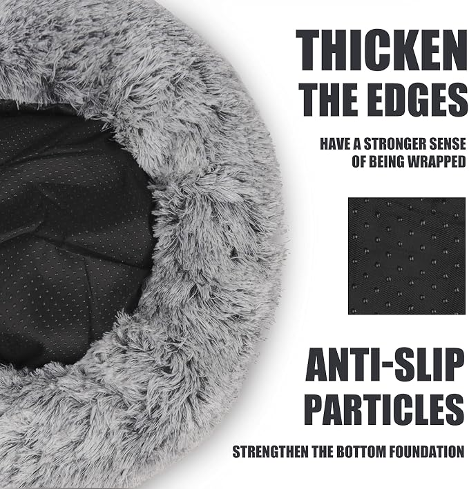 ShinHye Cozy Cat Bed - Round Plush Fluffy Hooded Cave, Indoor/Outdoor, Waterproof & Washable, Calming Anti-Anxiety Design - 23x23 Inch, Grey