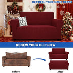 MAXIJIN Stretch Loveseat Sofa Slipcovers 1 piece Love Seat Couch Covers for 2 Cushion Couch Non Slip Sofa Cover Washable Dog Cat Proof Furniture Protector Pet Friendly (Loveseat, Wine Red)