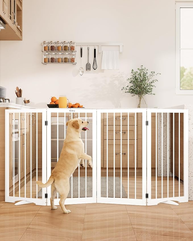 32" Extra Tall Free Standing Dog Gate Indoor, Foldable Pet Gate | for Doorways Stairs, 4-Panel Dog Fence with Support Feet for Stability, Folding Puppy Gate Easy to Carry No Drilling 72"x32"