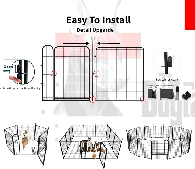 Portable Dog Crates, 32'' Metal Pet Playpen for Small/Medium Dogs, Indoor/Outdoor, Easy-Carry Straps, 2 Add-On Panels, No Door