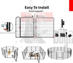 Portable Dog Crates, 32'' Metal Pet Playpen for Small/Medium Dogs, Indoor/Outdoor, Easy-Carry Straps, 2 Add-On Panels, No Door
