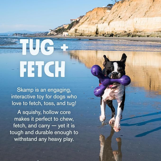 WEST PAW Zogoflex Air Skamp Tug-of-War Stick Dog Chew Toy – Hollow, Squishy Interactive Toy for Dogs, Puppies – for Chewing, Catch, Carry, Fetch, Dishwasher Safe, Latex-Free, 8.5", Dandelion Yellow