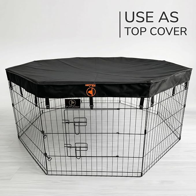 PJYuCien Puppy Playpen with Bottom Pad and Door, 8 Panels 42" H, Black | 24"W, Dual-function Pad, For Large Pets, Foldable Octagonal Pen, Versatile, Indoor & Outdoor, Backyard, Protects Floors
