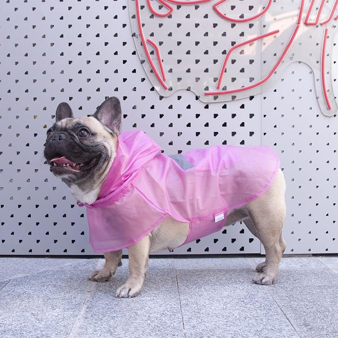 iChoue French Bulldog Raincoat Frenchie Pitbull Rain Coat Jacket Poncho Packable Waterproof Adjustable with Reflective Straps Lightweight for Short Thick Medium Dogs (Pink, L)