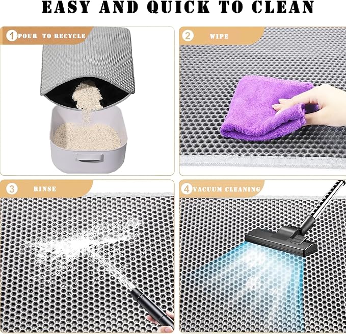 HCY&WLD Cat Litter Mat, Honeycomb Double Layer Litter Trapping Mat | Safe Materials, Soft on Paws, Waterproof Urine Proof Non-Slip, Protects Floors, Less Waste, Easy to Clean, Gray, 24" x 18"