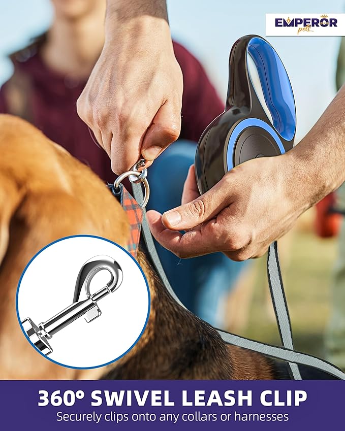 Emperor Pets 26 ft Retractable Dog Leash Large Dogs - Up to 110lbs, Heavy Duty Leash Retractable 26 ft, Dog Leashes for Large Breed Dogs -BL26