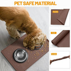 Hubulk Dog Feeding Mat,100% Waterproof Food Grade Silicone Pet Food and Water Bowl Placemat,Dishwasher, High Raised Edge to Prevent Spills,Nonslip Tray to Stop Messes on Floor（24"x16"x0.5", Brown）