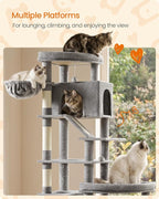 Feandrea Multi-Level Cat Tree for Large Cats, 79.5 inch Tall Cat Tower with 6 Resting Areas and Sisal Scratching Posts, 41.3 x 17.7 x 79.5 inch, Dove Gray Clawfy Collection UPCT020G101