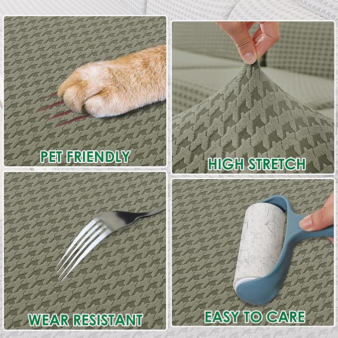 MAXIJIN Stretch Loveseat Couch Cover for 2 Cushion Couch (55"-69" Washable Sofa Slipcovers with Non-Slip Foam & Elastic Strap, Dog Cat Pet Friendly Furniture Protector (Medium, Army Green)