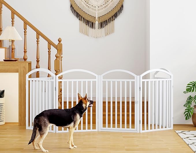 Foldable Pet Fence 144" Wide, 32" Tall,No-Assembly Dog Gate with Door,White | 6 Panels Metal Folding Freestanding Dog Gate Walk Through,Extra Accordion Puppy Folding Playpen for Doorways, Stairs,House