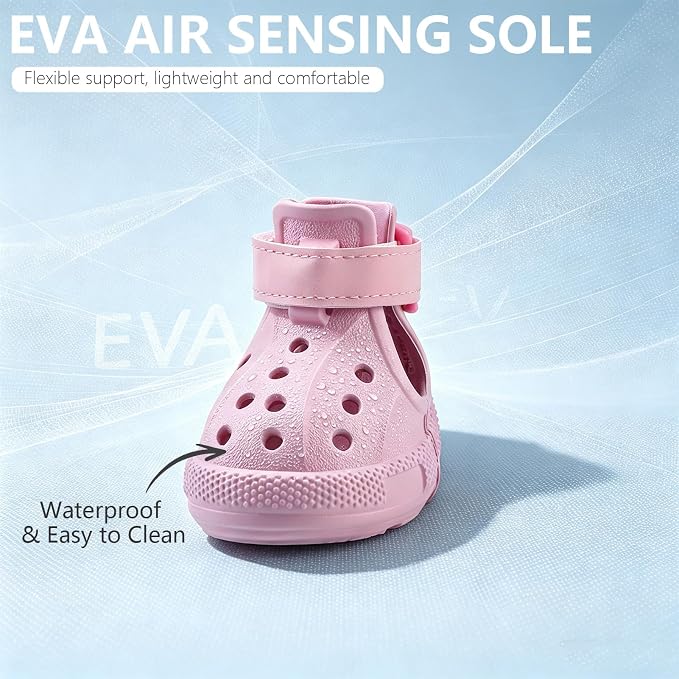 EXPAWLORER EVA Dog Shoes for Hot Pavement, Non-Slip Waterproof Reflective Adjustable Dog Booties Boots & Paw Protectors, Easy ON & Off Rugged Sole for Small Medium Large Dog Outdoor Walking (Pink,7)