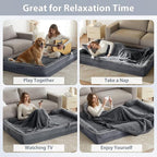 WNPETHOME Human Dog Bed for People Adults, Washable Faux Fur Nap Bed Adult Oval for People, Calming Human Size Giant Dog Bed Fits Pet Families with Storage Pocket Grey